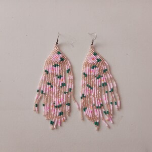 Boho Fringed Bead Dangle Earrings, Handmade