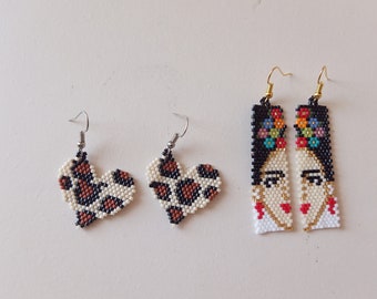 Miyuki Beaded Earrings, Frida, Leopard, Handwoven Jewelry