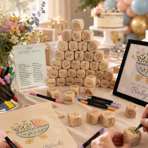 Baby Shower Block Decor Activity Gift for New Mom, Decorate a Block, Guest Book Alternative, Baby Keepsake, Baby Shower Game Alternative