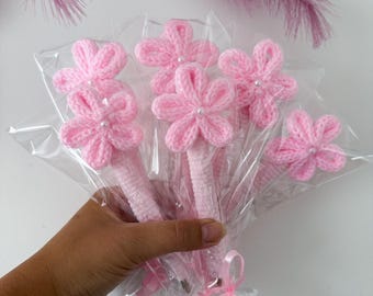 Baby Shower Girl Favour, Pink Pen with Knitted Flower, Girly Gift, Thank you gift