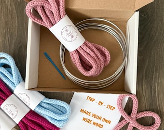 DIY Wire Knitted Word Kit. Hand knitted i-cord. Make Your Own i-Cord Sign, Baby Shower Gift. Free template. Tricotin cord, French knitting.