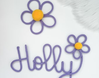Personalized Knitted Name Sign with Flowers: Kids Room Decor