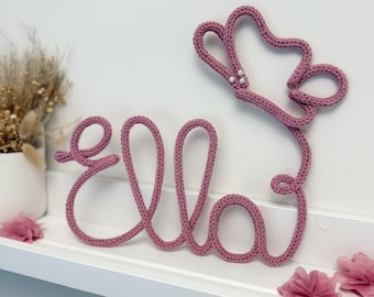 Personalized Knitted Wire Name Sign: Nursery Decor with Butterfly. Kids wall decoration.