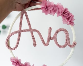 Personalized Flower Hoop Name Sign: Crochet Nursery Decor