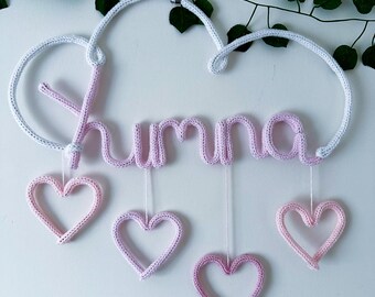 Knitted Name Cloud Wall Decor: Hearts & Stars, Kids Room