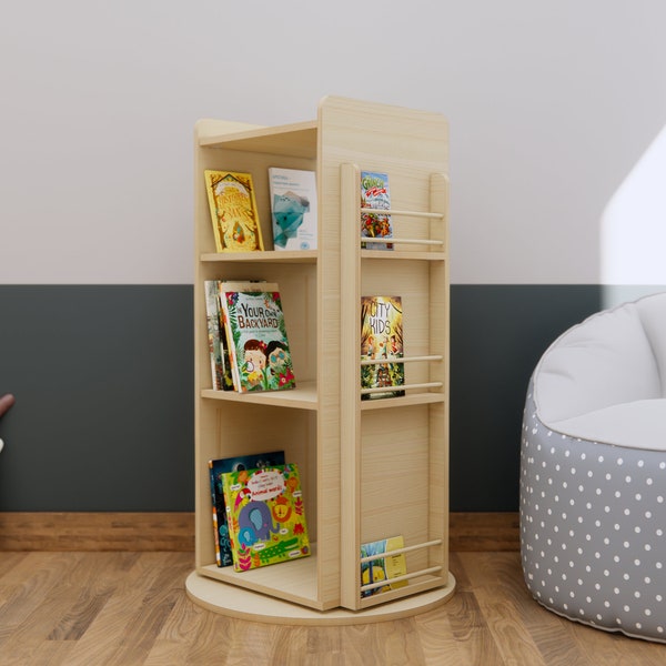 Bibliothèque rotative pivotante en bois pour enfants