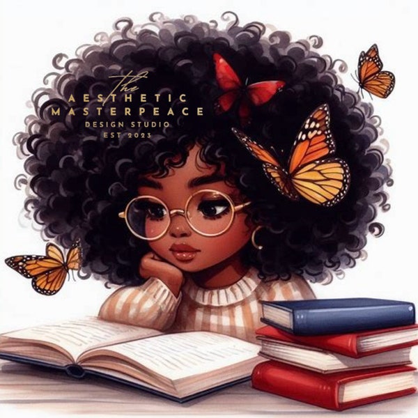 Fille noire, Sagesse, Lecture de livres, Art afro-américain, Enfant éduqué