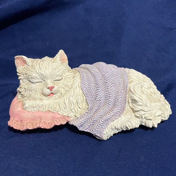 Frere Jacques Sleeping White Persian Cat Overhang Music Box Figurine