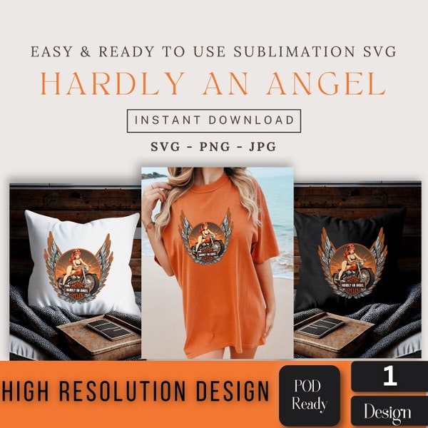 Sexy Pin-Up Hardly an Angel SVG - Digital Download Artwork, Retro Motorcycle Lover Art