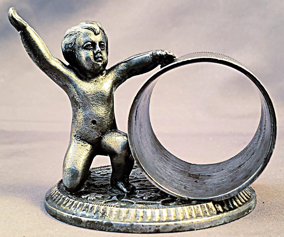 Extraordinary Antique Well Detailed Figural Silver Plate Napkin Ring ...