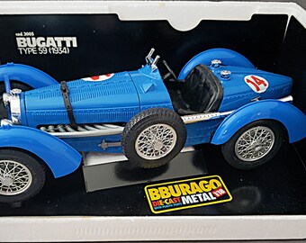 1983 BBURAGO Blue 1:18 1934 BUGATTI TYPE 59 Convertible Grand Prix Race Car Mint In Its Original Box