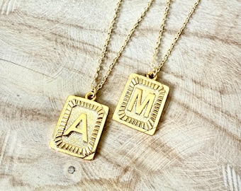Gold Block Initial Necklace