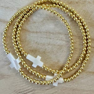 Mother of Pearl Cross Gold Beaded Bracelet