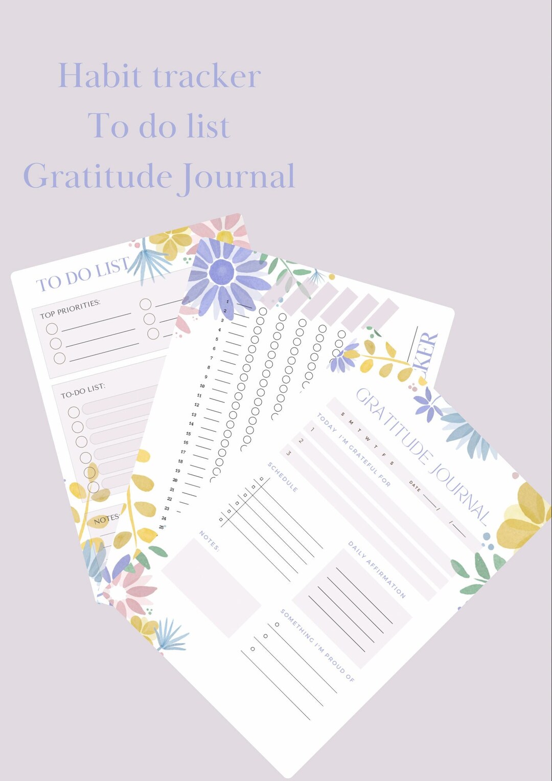 Habit Tracker, TO DO List and Gratitude Cards (flowers) - Etsy