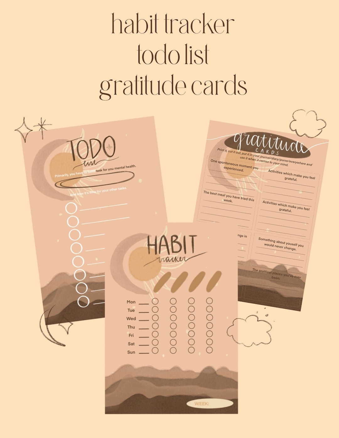 Habit Tracker, TO DO List and Gratitude Cards (road to Paradise) - Etsy