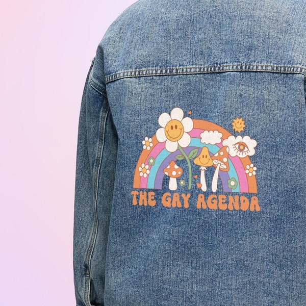The Gay Agenda Women's Denim Jacket, Gay Pride Denim Jacket, Pride Denim Jacket