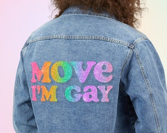 Move, I'm Gay Herren-Jeansjacke, lustige Pride-Jacke, Pride-Jeansjacke, Gay-Pride-Jacke