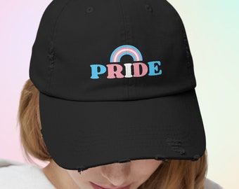 Trans Pride Unisex Distressed Cap, Trans Pride Cap, Trans Pride Hat