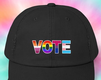 LGBT Vote Unisex Distressed Cap, Pride Cap, Gay Pride Hat, Pride Month Hat, Vote Hat