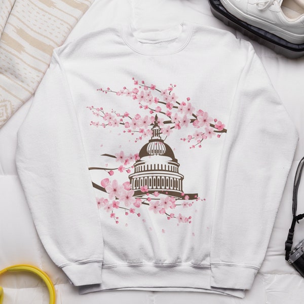 DC Cherry Blossoms Unisex Heavy Blend™ Crewneck Sweatshirt, Cherry Blossom Festival Sweater, Washington DC Sweater, Cherry Blossoms Sweater