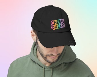 Cheers Queers LGBTQ Pride Unisex Distressed Cap, Pride Cap, Pride Hat, Pride Month Hat