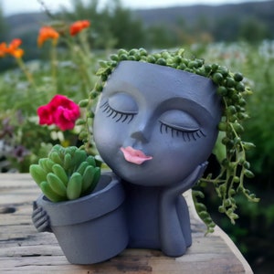 Pot de fleurs en forme de visage en résine pour intérieur et