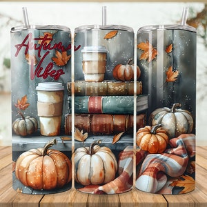 Autumn Vibes Fall Tumbler Wrap, Fall Vibes 20 oz Skinny Tumbler Sublimation Digital PNG Design