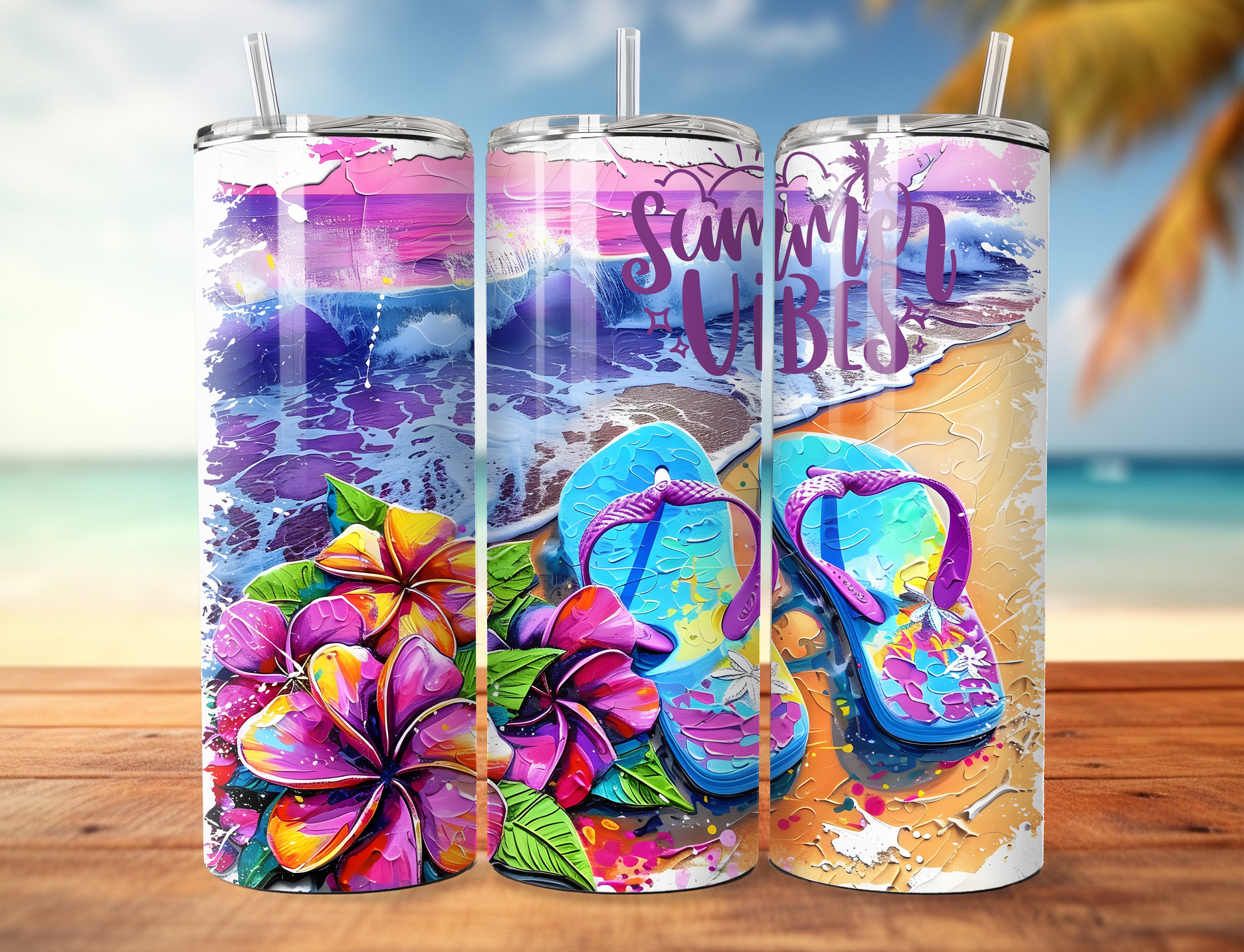 Beach Flip Flops 20oz Tumbler Design: Summer Vibes PNG (digital ...