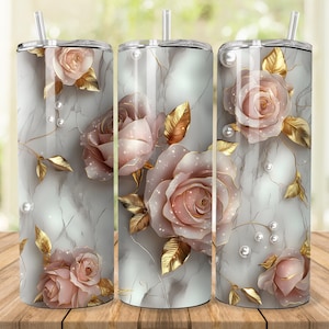 3D Pink Roses Floral Tumbler Wrap , 20 oz Skinny Tumbler Sublimation Design, Seamless Flowers Tumbler Wrap, Instant Digital Download PNG