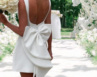 Pearl Bow Backless Short Dress Women&#39;s Sleeveless | Mini Party Dress For Women | Bridesmaid Dresses.