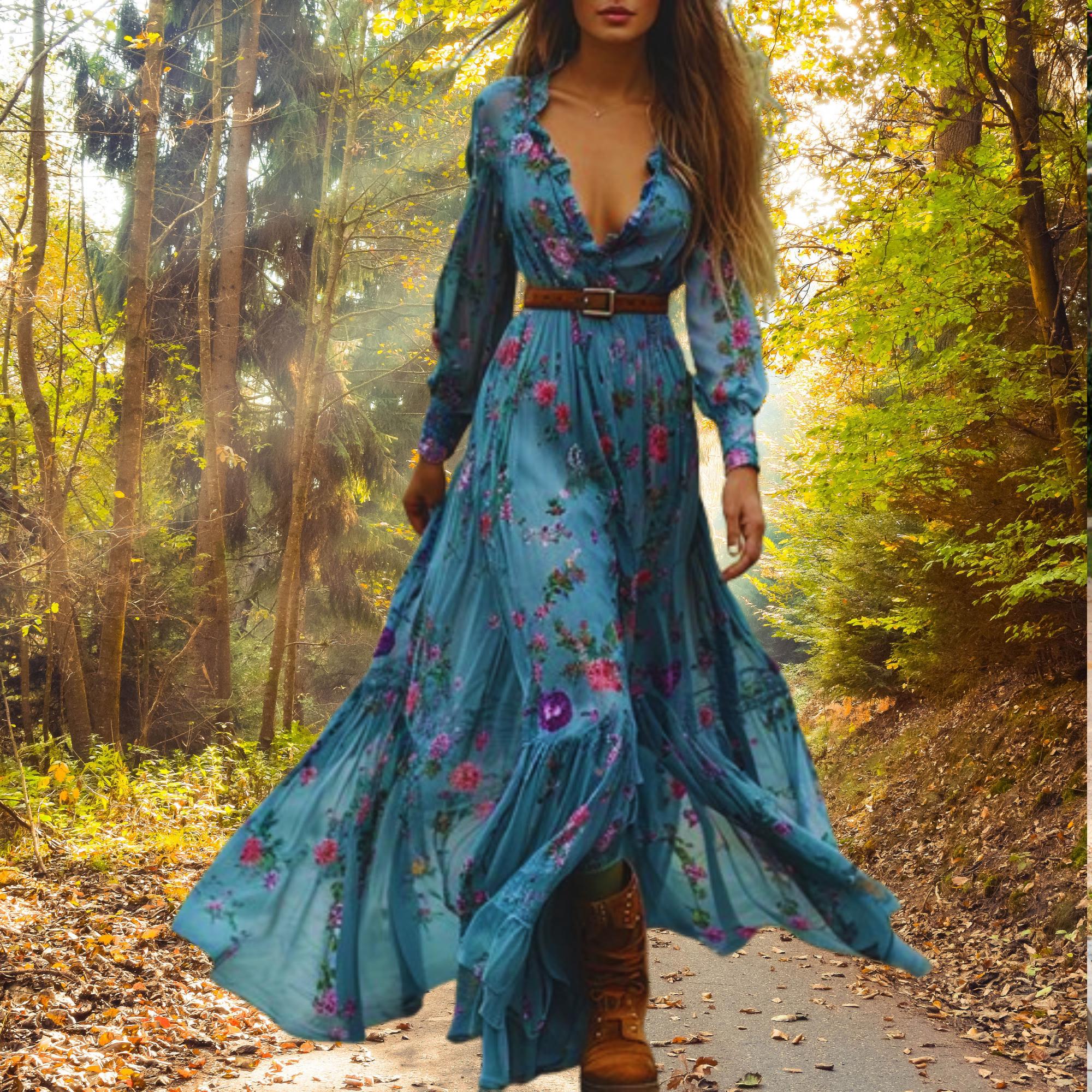 Boho Maxi Dress Ruffle| Boho Dress| Boho Maxi Dress Long Sleeve| Bohemian Maxi Dress Long .