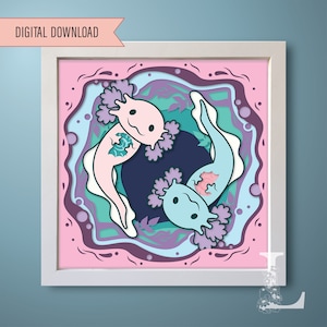 Axolotl Shadow Box Cut File - Underwater Lightbox Scene - Layered Shadowbox Templates - Wall Decor, Cricut, Silhouette, SVG