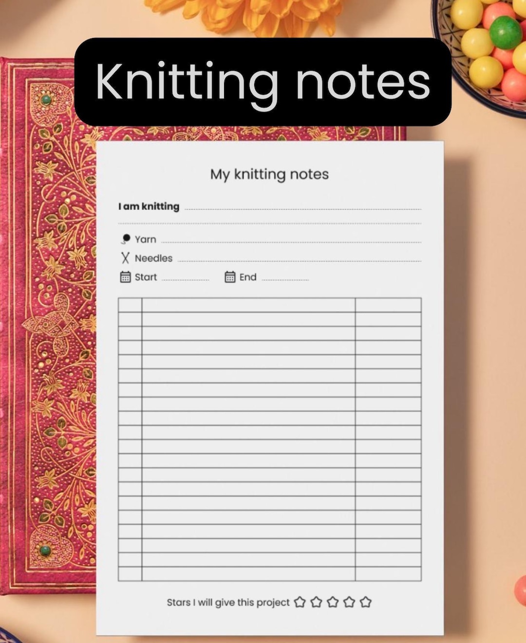 Knitting Notes *knit and Note* Knitting Journal (digital Download Pdf ...