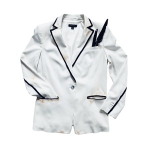 BLACK TIE GRUNGE One of a Kind 90s Blazer Raven Feathers Family Crest Hand Painted Women's Jacket