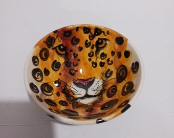 Heidi Haiss ondertekende handbeschilderde Leopard Studio Pottery Bowl Ohio