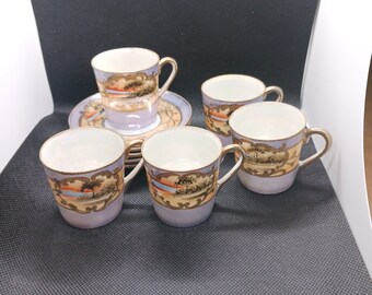 Porcelain "RS" Tea Cups Saucers Made In Japan Set Of 5