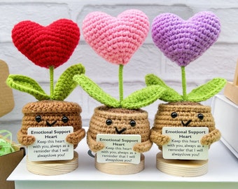 Supporto emotivo fatto a mano all'uncinetto a forma di cuore fiori-colore personalizzato-supporto emotivo regalo-laurea/compleanno/anniversario regalo-decorazione da scrivania