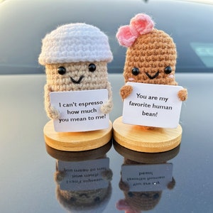 Lovely Crochet Coffee Cup and Bean Couple-Car Dashboard Decor-Newlyweds' New Car Gift-First Car Gift-Crochet Decoration-Drive Safe-Car Decor