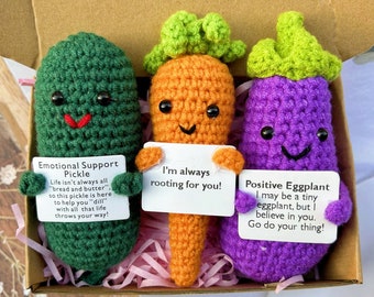 3PCS Cute Emotional Support Vegetables Gift Set-Crochet Pickle/Carrot/Eggplant-Crochet Desk Accessory-Mother's Day Gift-Crochet Lovers Gift