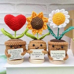 Handmade Crochet Sunflower/Heart flower/Daisy-Emotional Support Plant-Father's Day Gifts-Thank you for helping me grow-Desk Decor for office