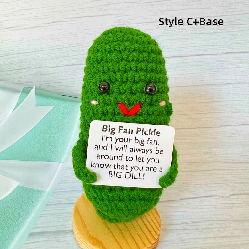 Emotional Support Pickle,Positive Pickle,Big Fan Pickle,Handmade Crochet Pickles,Crochet Pickle,Desk Decor,Christmas Gift image 5
