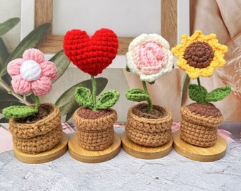 Cute Handmade Crochet Flower Pots-Crochet Sunflower/Rose/Tulip/Plum blossom/Heart Flowers-Mother's/Grandma's Garden-Gifts for her-Desk Decor