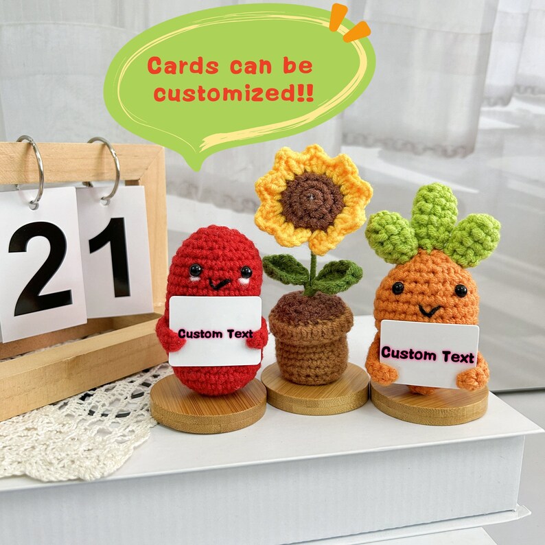 Ensemble-cadeau adorable de 3 pièces au crochet fait main carotte/haricot rouge/tournesol ornement de bureau-cadeau fête des mères-cadeau pour maman/grand-mère-cadeau d'amour image 10