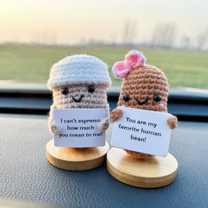 Lovely Crochet Coffee Cup and Bean Couple-Car Dashboard Decor-Newlyweds' New Car Gift-First Car Gift-Crochet Decoration-Drive Safe-Car Decor image 10