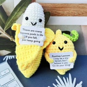 Adorable Handmade Crochet Banana and Lemon-Crochet Fruit Plush-Emotional Support Gift-Positive Gift for Bestfriends-Desk Decor-Crochet Gifts