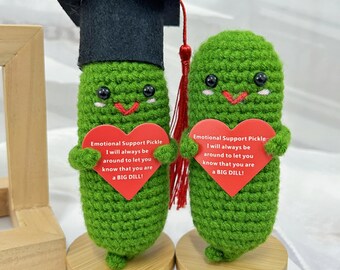 Cute Crochet Pickle Wearing Graduation Tassel Hat-Emotional Support Pickle-Gift for Graduates-Memorable Graduation Gifts-Crochet Desk Decor