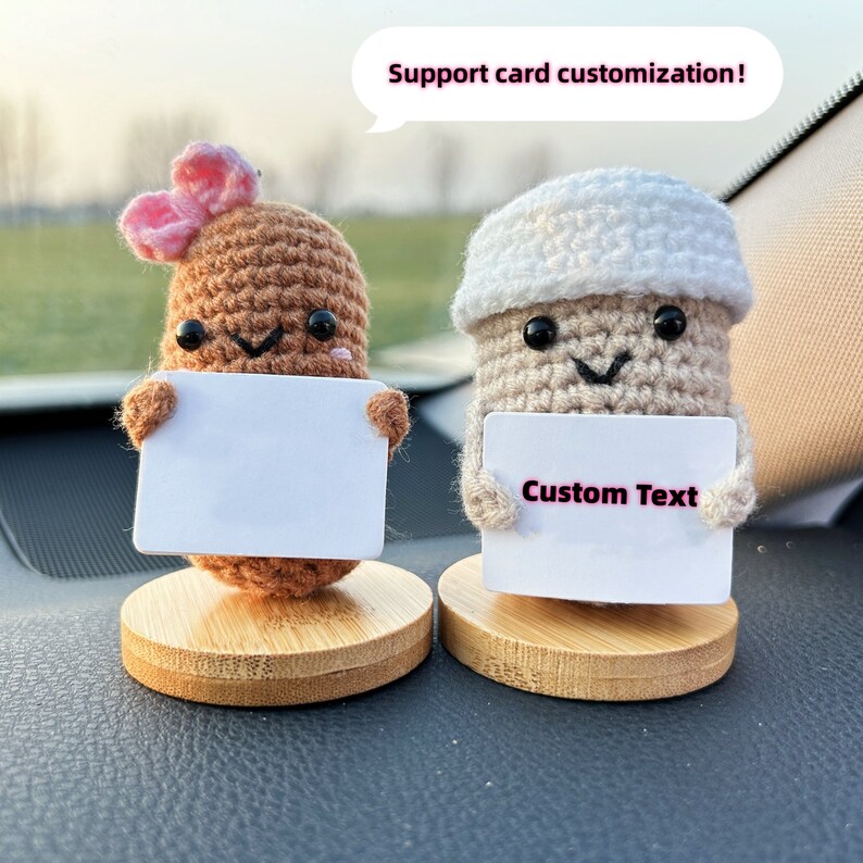 Lovely Crochet Coffee Cup and Bean Couple-Car Dashboard Decor-Newlyweds' New Car Gift-First Car Gift-Crochet Decoration-Drive Safe-Car Decor image 6
