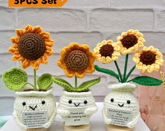 Girasoli fatti a mano all'uncinetto-Pianta di supporto emotivo-Grazie per avermi aiutato a crescere-Regalo per la festa del papà-Regalo di incoraggiamento-Decorazione da scrivania all'uncinetto