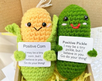 Positives Gurke Corn Geschenk Set-Handgemachte Häkelgurke und Mais - Emotionale Unterstützung - Beste Freundin Geschenk - Nettes Geschenk für Coworker - Einzigartiges Geschenk für sie