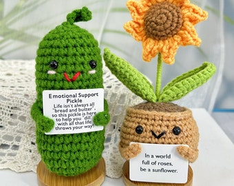 Emotional Support Gift Set-Handmade Crochet Emotional Support Pickles with Warmming Sunflower-Caring Gift-Mother's Day Gift-Gift for new Mum
